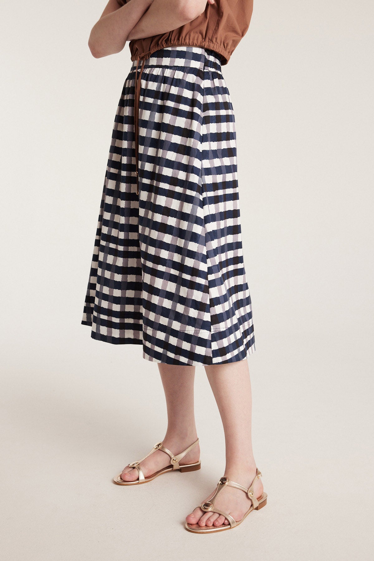 Gingham Cotton Skirt - Indigo-Perri Cutten