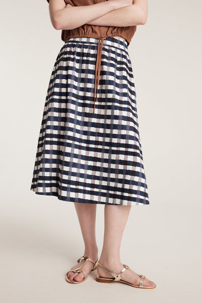 Gingham Cotton Skirt - Indigo-Perri Cutten