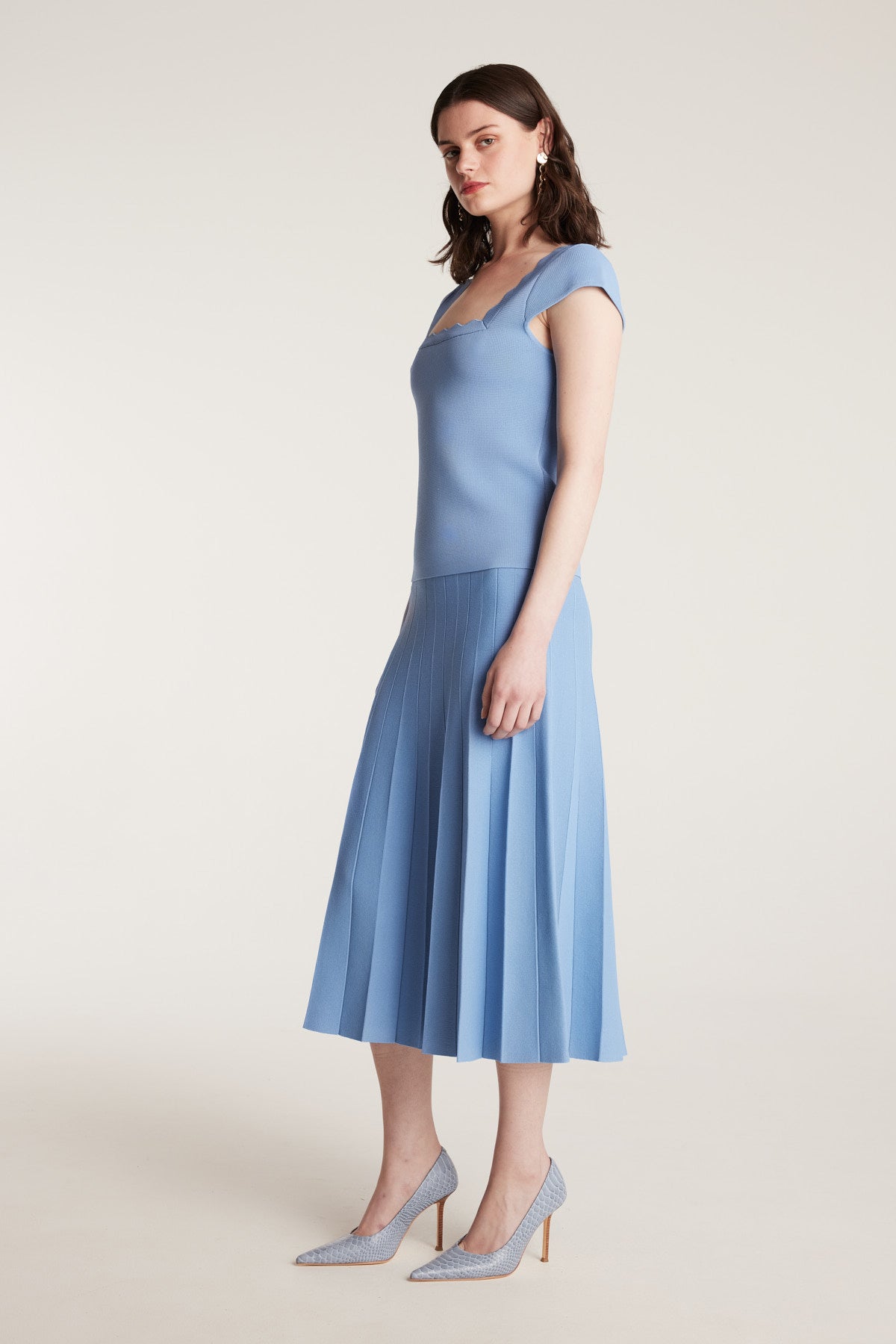 Milano Crepe Knit Skirt - Powder Blue-Perri Cutten