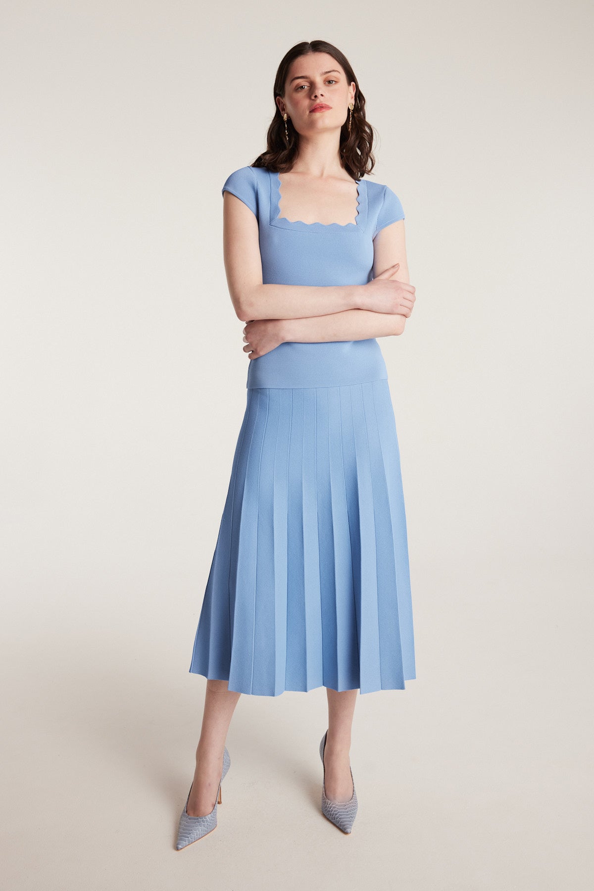 Milano Crepe Knit Skirt - Powder Blue-Perri Cutten