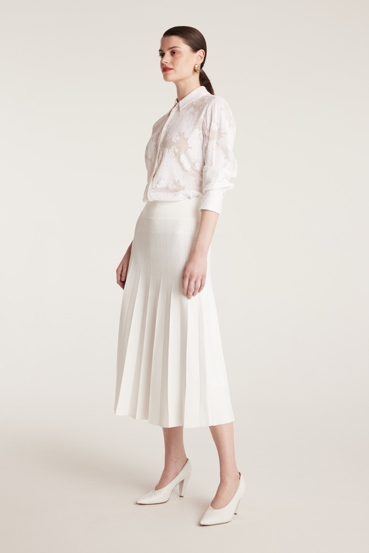 Milano Crepe Knit Skirt - White-Perri Cutten
