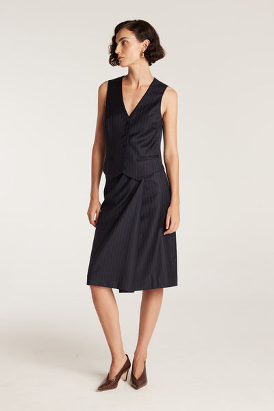 Pinstripe Skirt - Navy/White-Perri Cutten