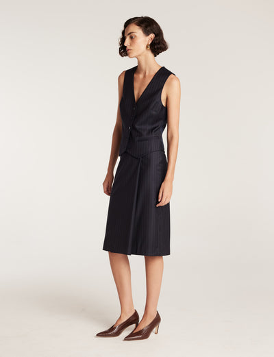 Pinstripe Skirt - Navy/White-Perri Cutten
