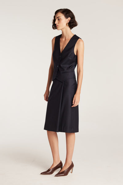 Pinstripe Skirt - Navy/White-Perri Cutten