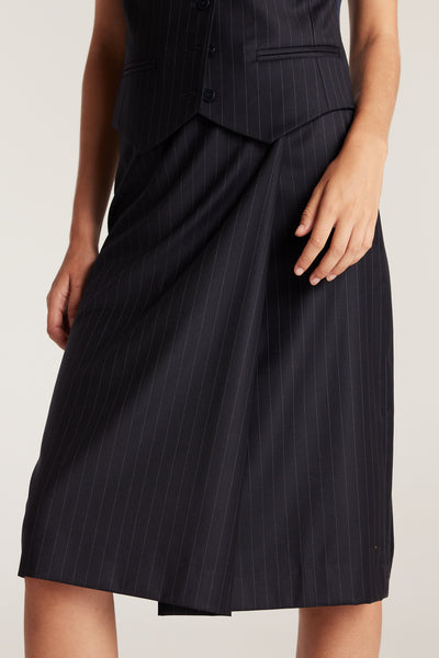 Pinstripe Skirt - Navy/White-Perri Cutten