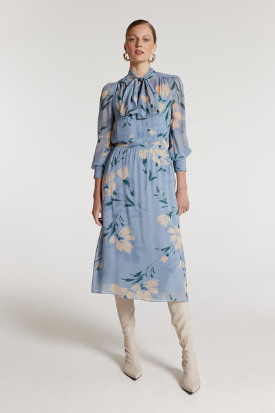 Esther Silk Skirt - Blue Print-Perri Cutten