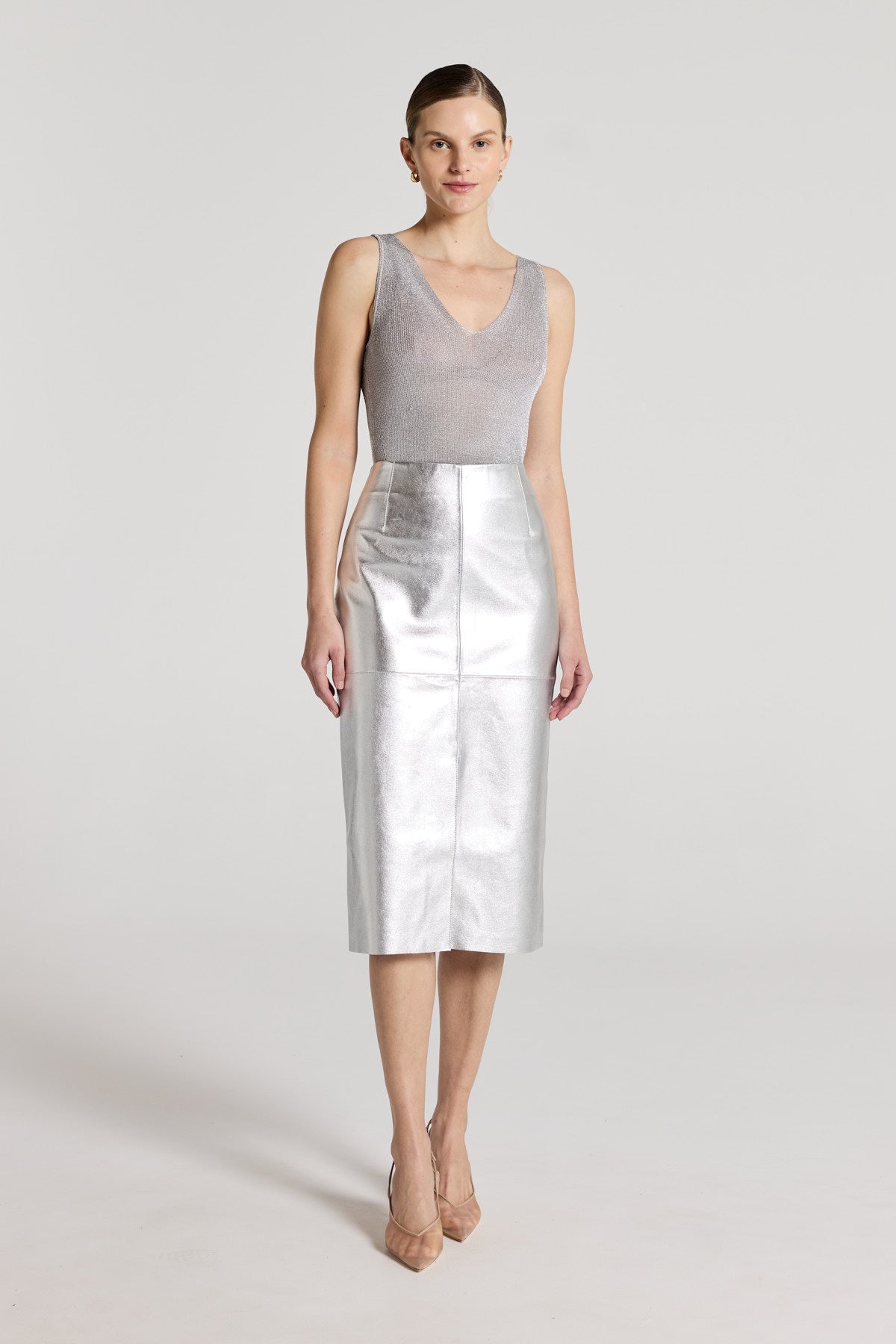 Silver Leather Skirt - Silver-Perri Cutten