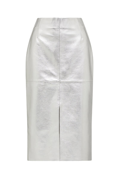 Silver Leather Skirt - Silver-Perri Cutten