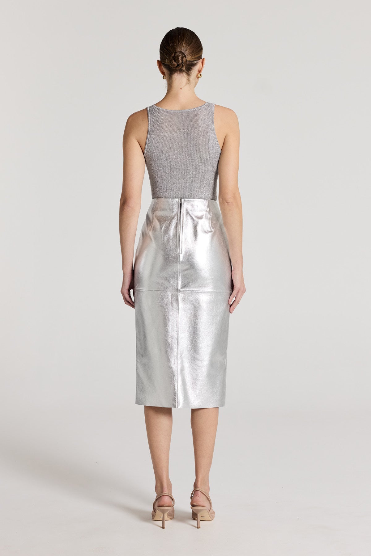Silver Leather Skirt - Silver-Perri Cutten