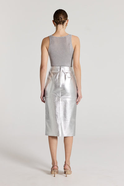 Silver Leather Skirt - Silver-Perri Cutten