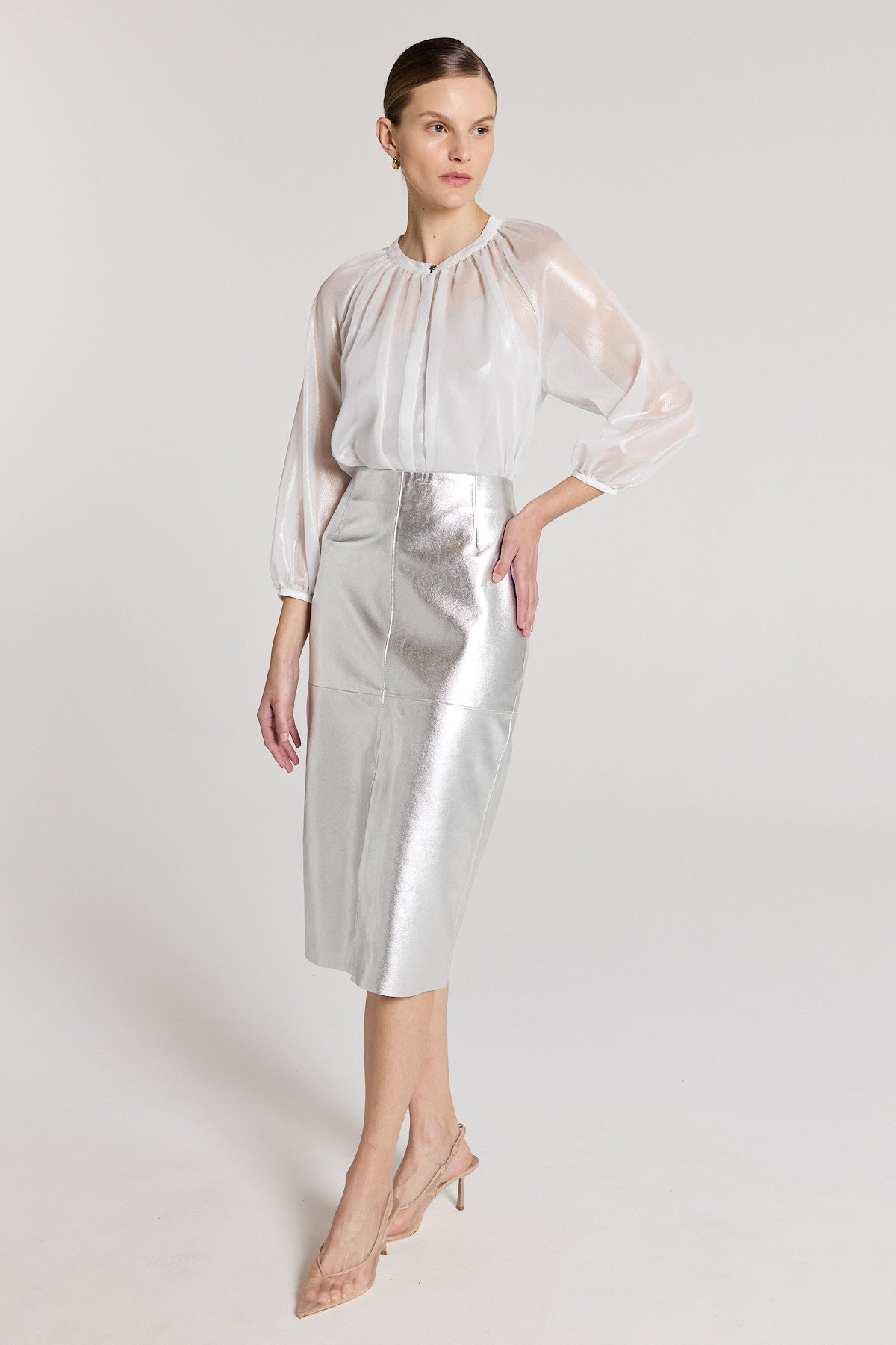 Silver Leather Skirt - Silver-Perri Cutten