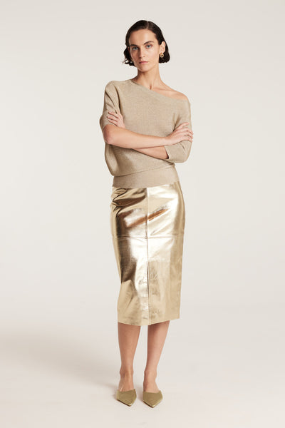 Gold Leather Skirt - Gold-Perri Cutten