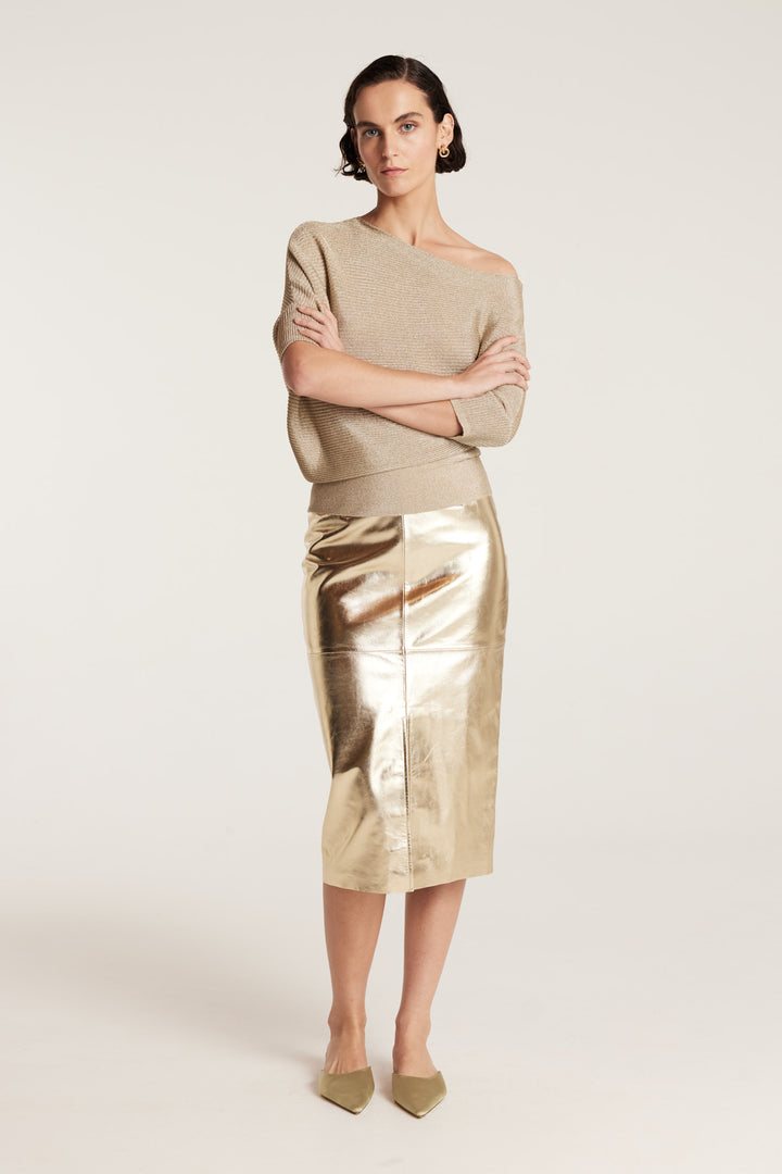 Gold Leather Skirt - Gold - Perri Cutten