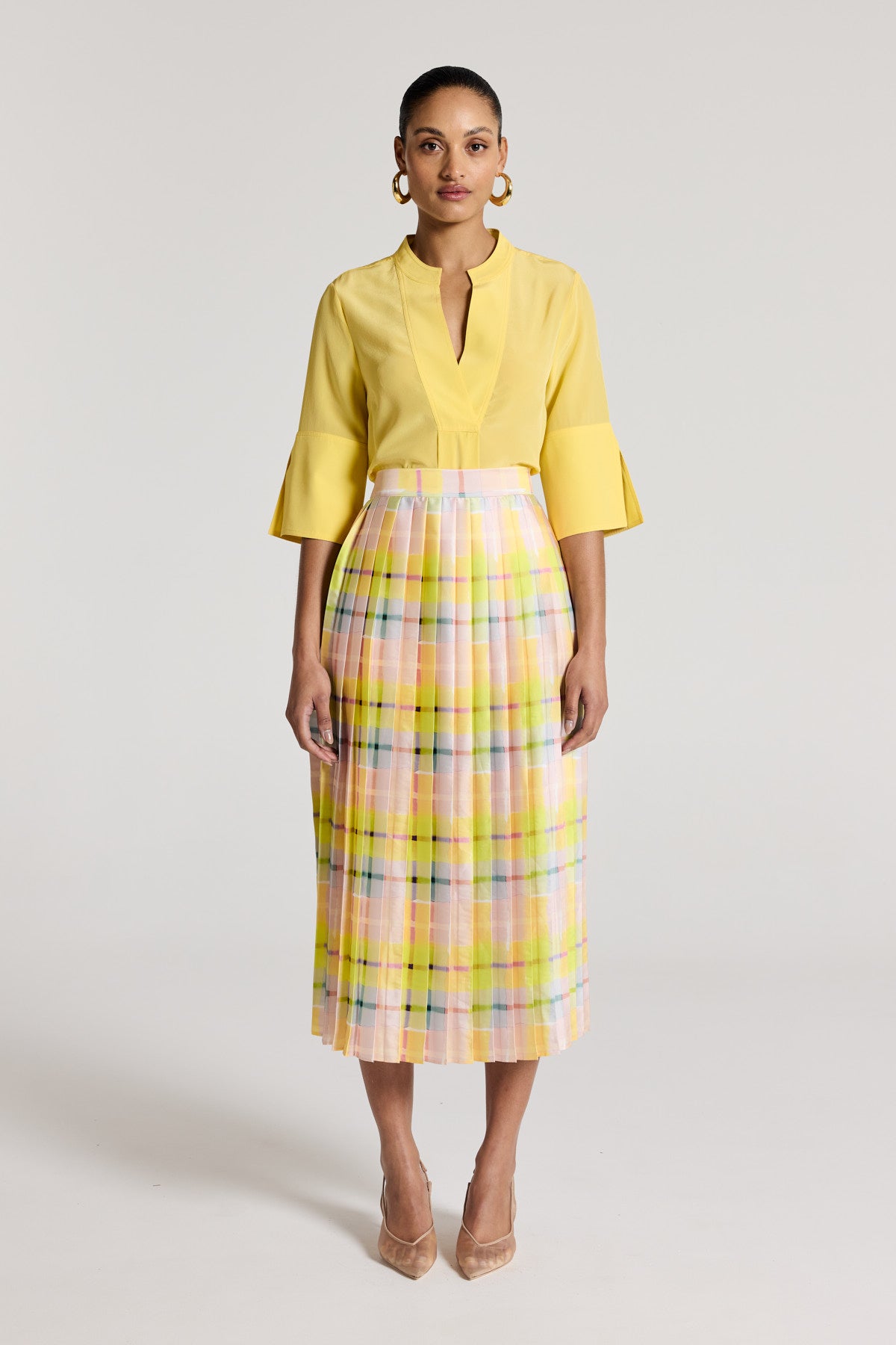 Gia Pleat Skirt - Lemon Check-Perri Cutten