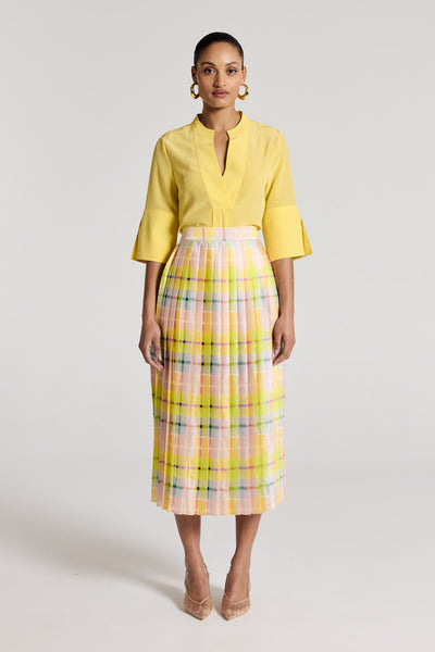 Gia Pleat Skirt - Lemon Check-Perri Cutten