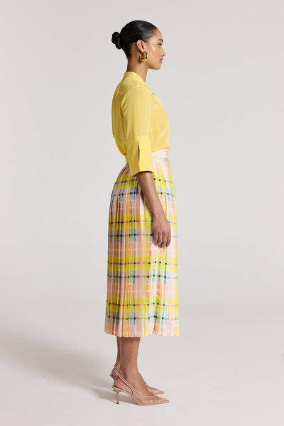 Gia Pleat Skirt - Lemon Check-Perri Cutten