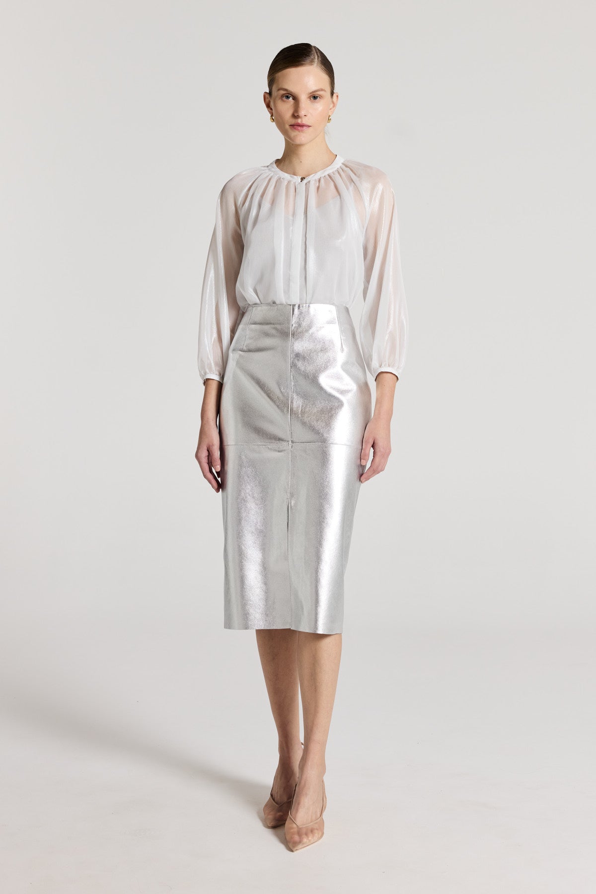 Gigi Metallic Shirt - Silver-Perri Cutten