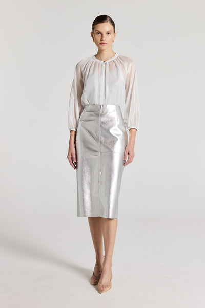 Gigi Metallic Shirt - Silver-Perri Cutten