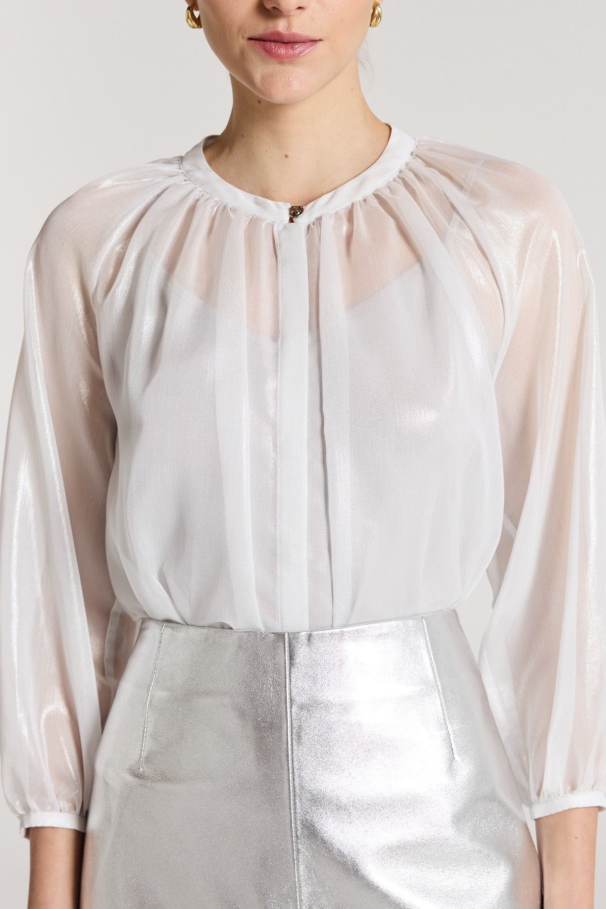 Gigi Metallic Shirt - Silver-Perri Cutten