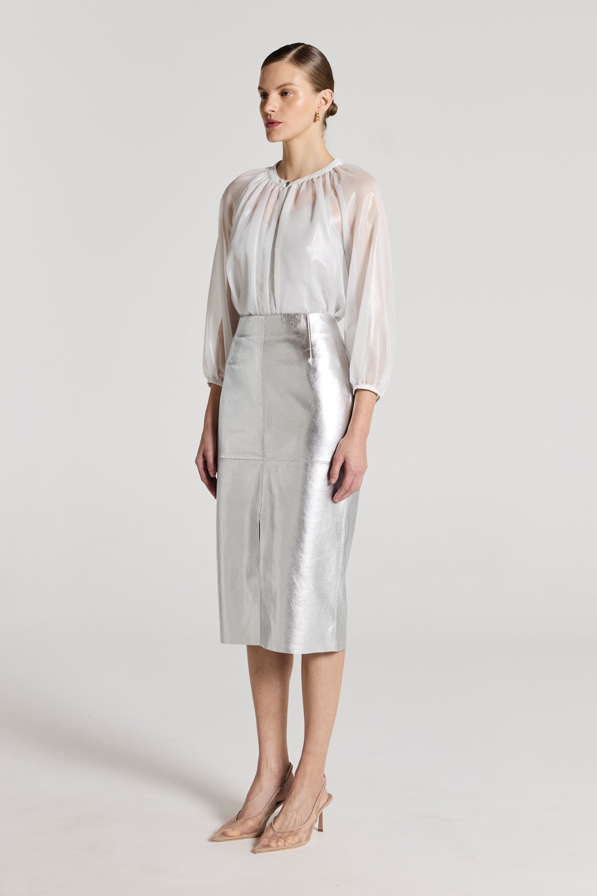 Gigi Metallic Shirt - Silver-Perri Cutten
