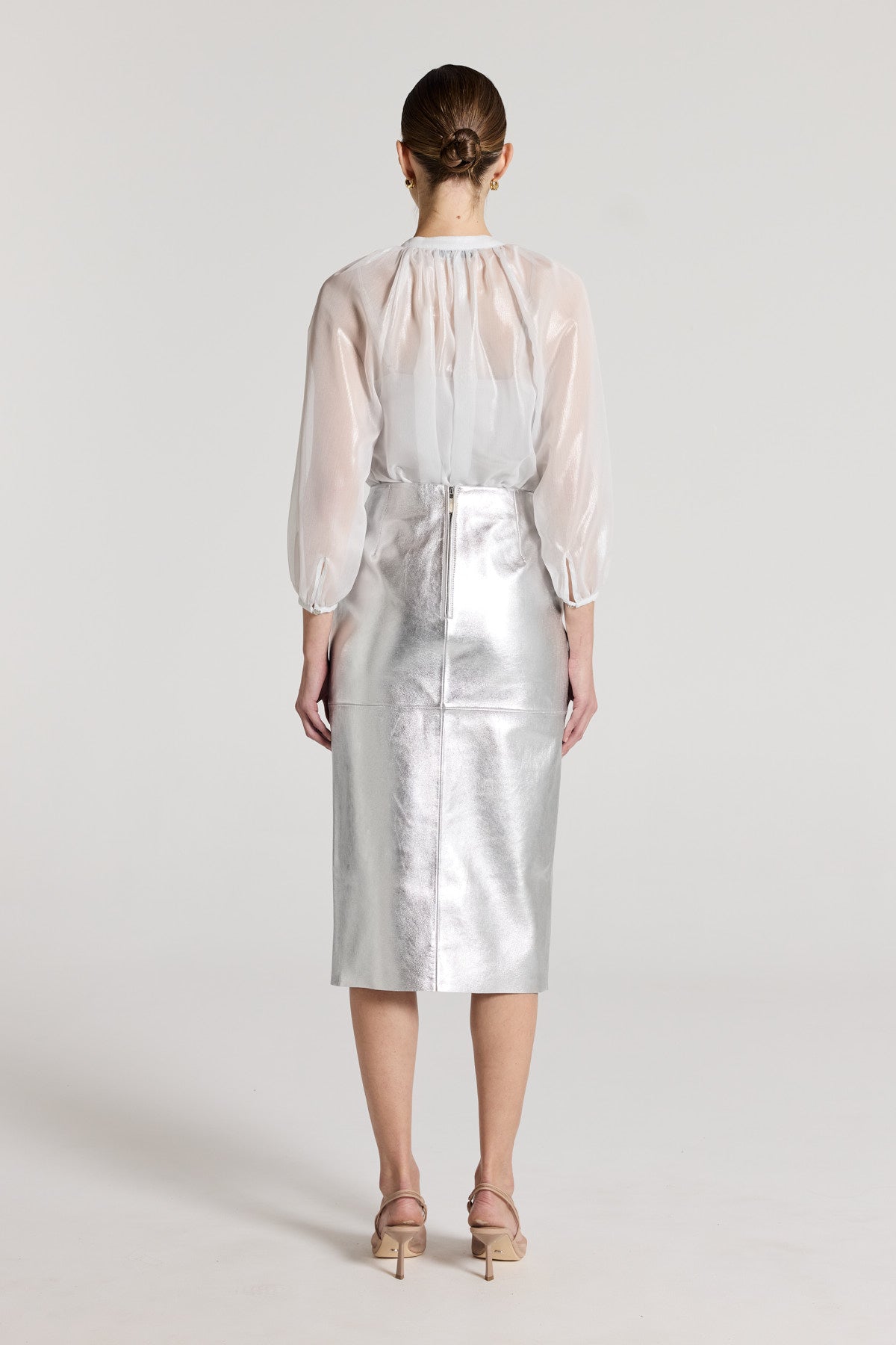 Gigi Metallic Shirt - Silver-Perri Cutten