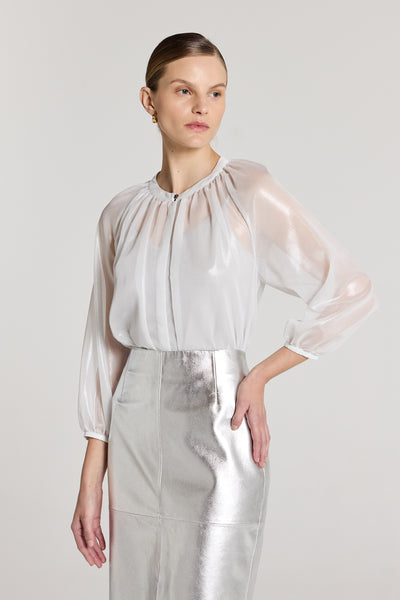 Gigi Metallic Shirt - Silver-Perri Cutten