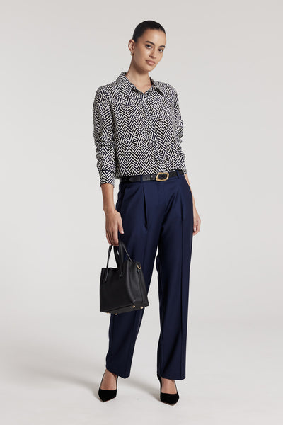 Lyon Silk Shirt - Navy/White-Perri Cutten
