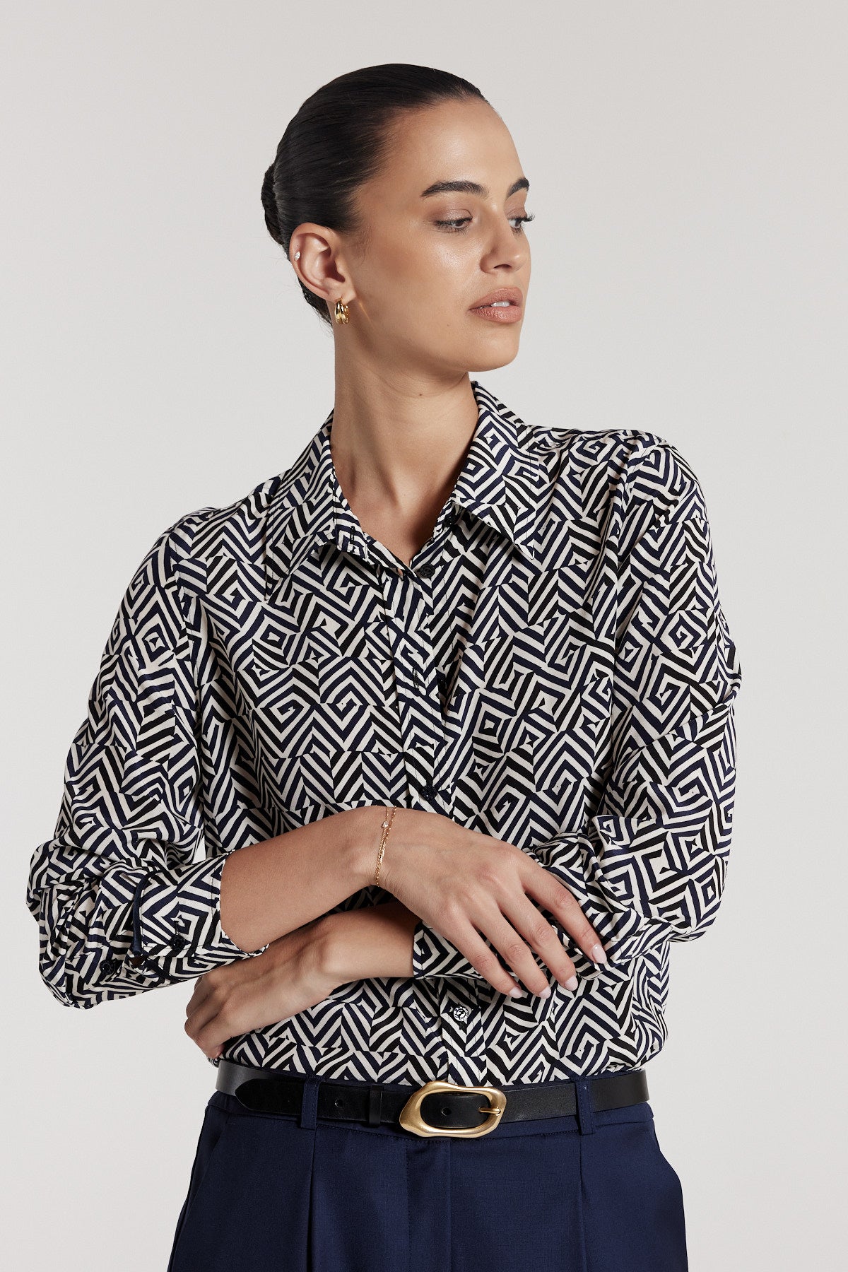 Lyon Silk Shirt - Navy/White-Perri Cutten