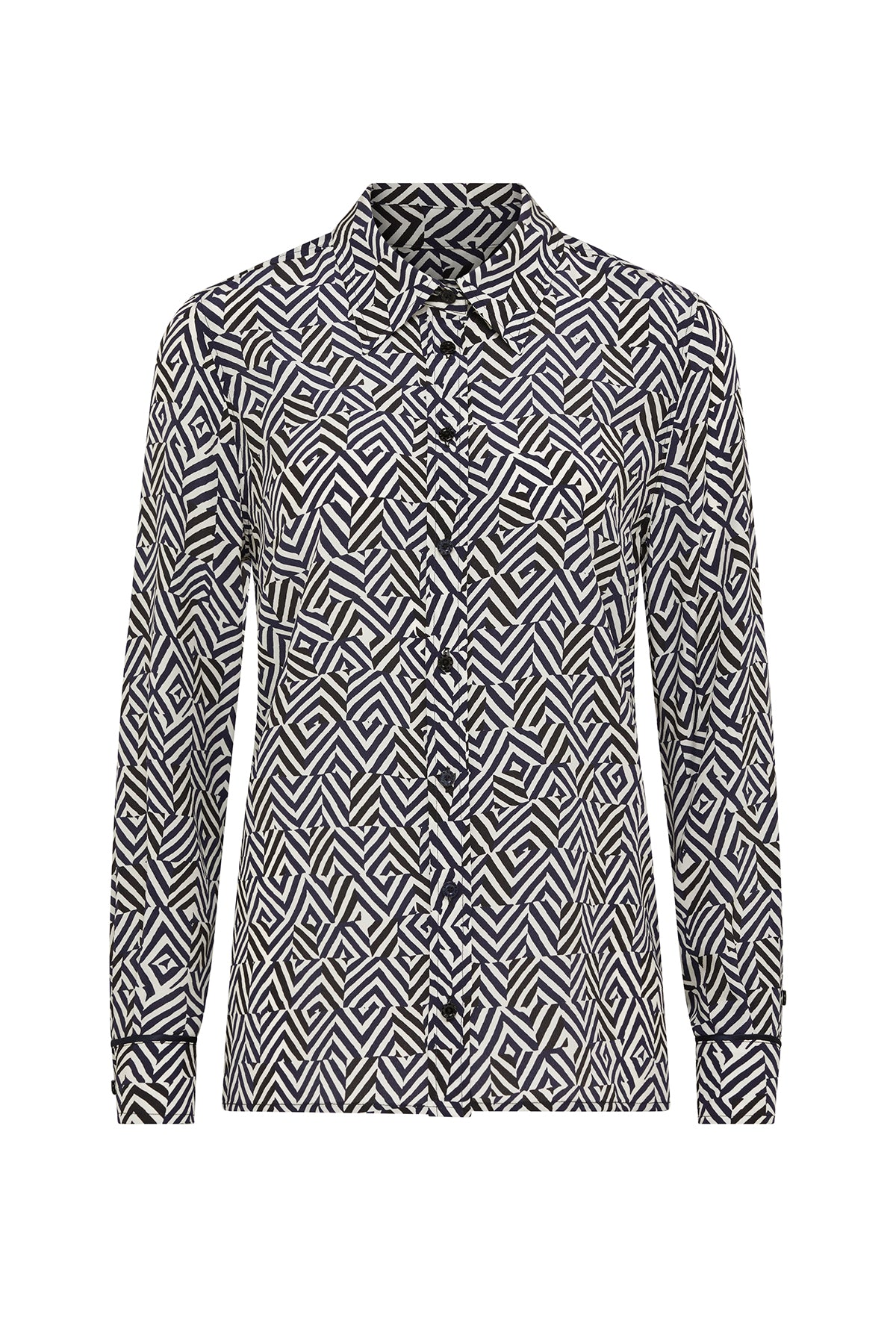Lyon Silk Shirt - Navy/White-Perri Cutten
