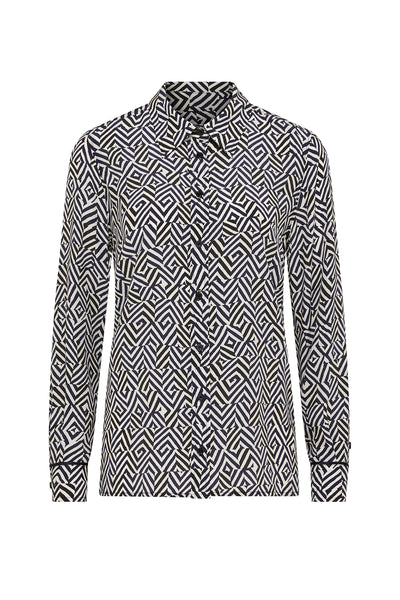 Lyon Silk Shirt - Navy/White-Perri Cutten