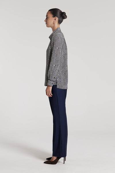 Lyon Silk Shirt - Navy/White-Perri Cutten