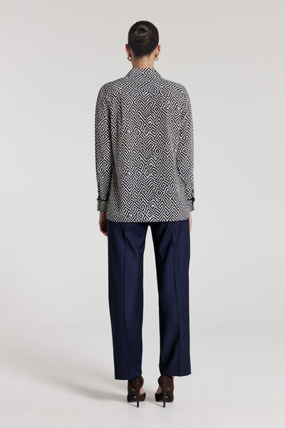 Lyon Silk Shirt - Navy/White-Perri Cutten
