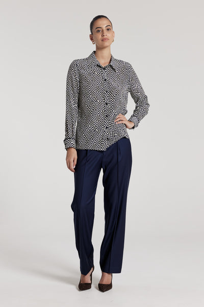 Lyon Silk Shirt - Navy/White-Perri Cutten