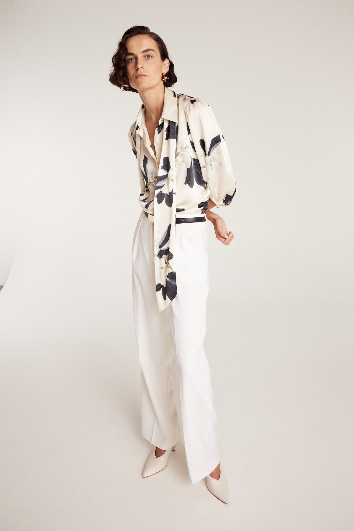 Magnolia Silk Shirt - Ivory/Green-Perri Cutten