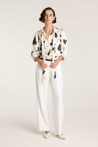 Magnolia Silk Shirt - Ivory/Green-Perri Cutten