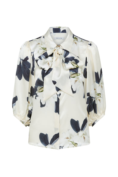 Magnolia Silk Shirt - Ivory/Green-Perri Cutten