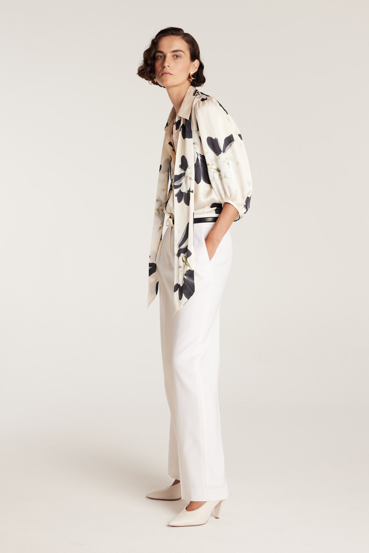 Magnolia Silk Shirt - Ivory/Green-Perri Cutten
