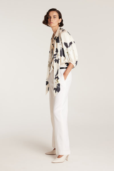 Magnolia Silk Shirt - Ivory/Green-Perri Cutten