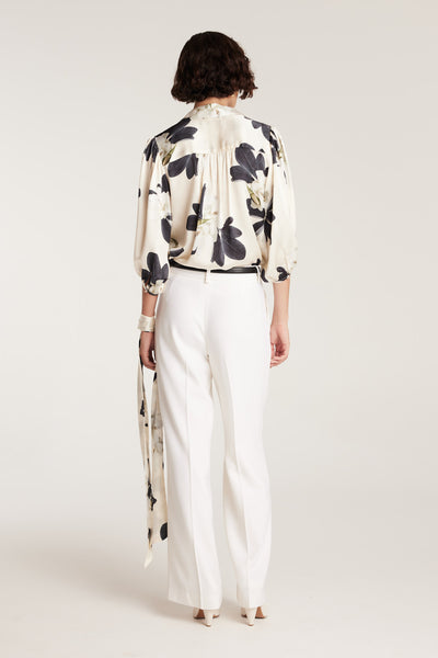 Magnolia Silk Shirt - Ivory/Green-Perri Cutten