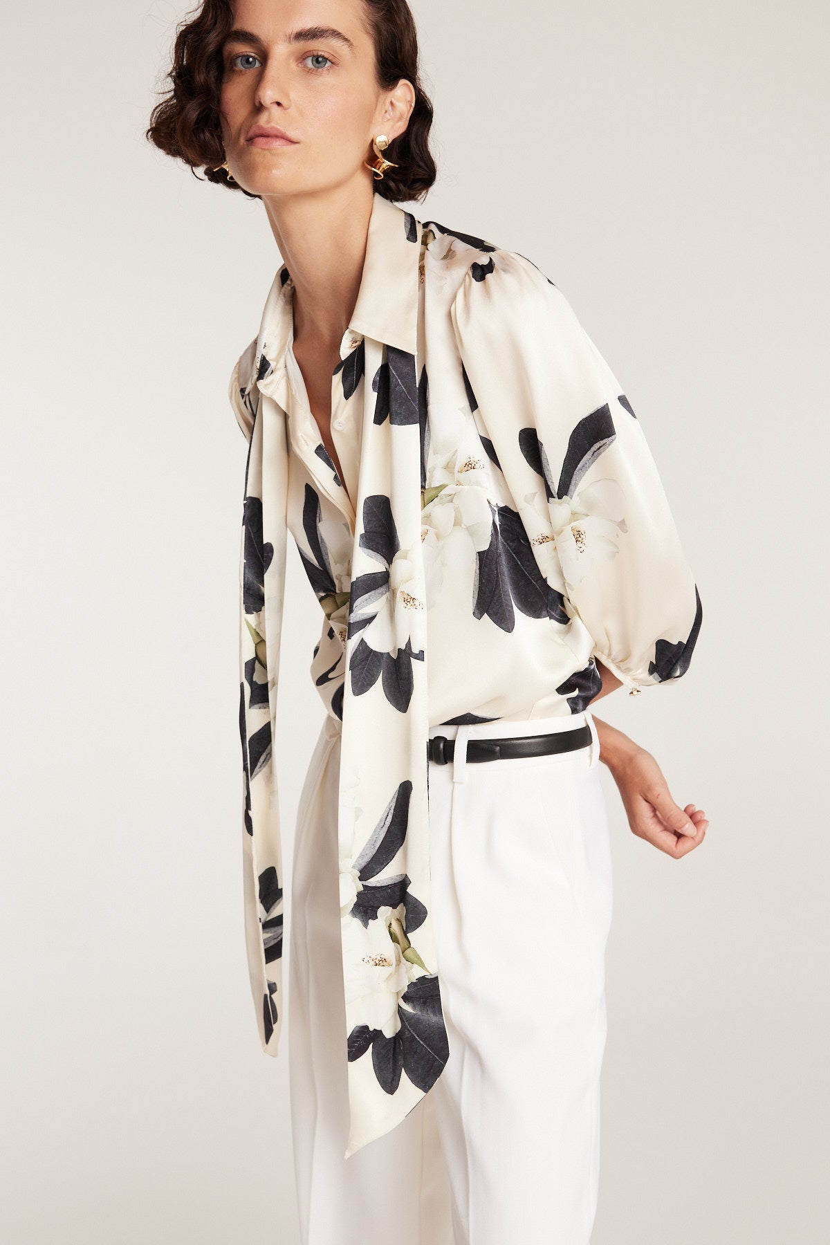 Magnolia Silk Shirt - Ivory/Green-Perri Cutten
