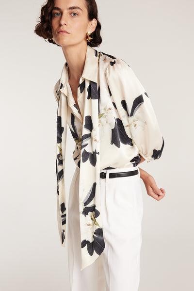 Magnolia Silk Shirt - Ivory/Green-Perri Cutten