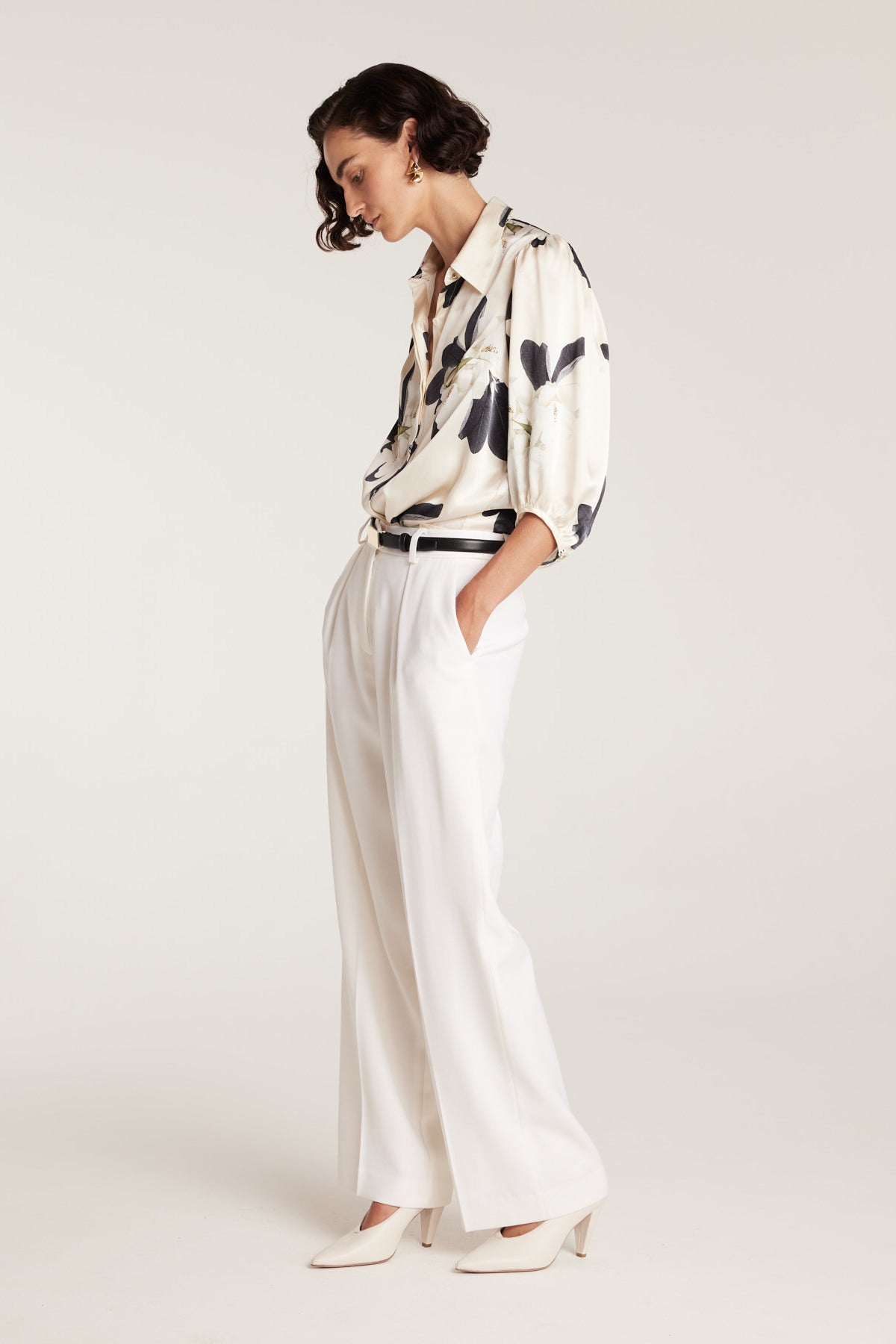 Magnolia Silk Shirt - Ivory/Green-Perri Cutten
