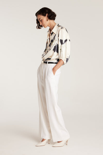 Magnolia Silk Shirt - Ivory/Green-Perri Cutten