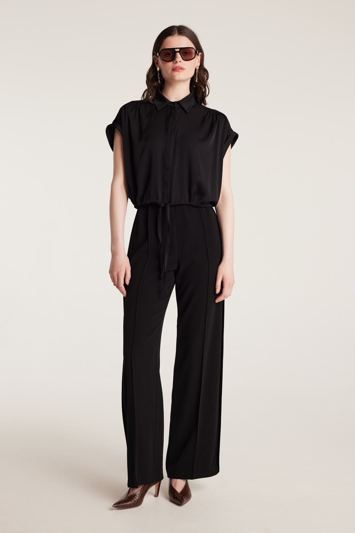 Belle Silk Crop Shirt - Black-Perri Cutten