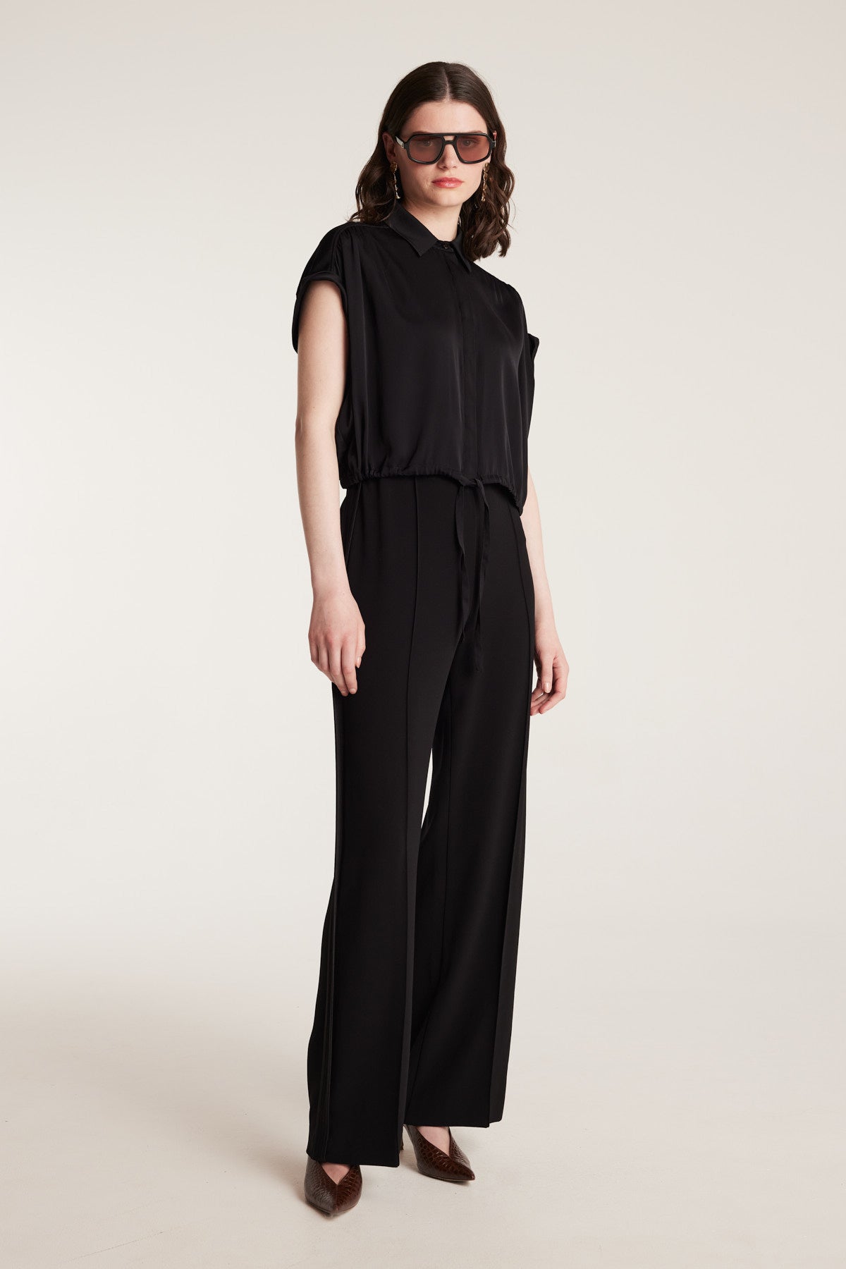 Belle Silk Crop Shirt - Black-Perri Cutten