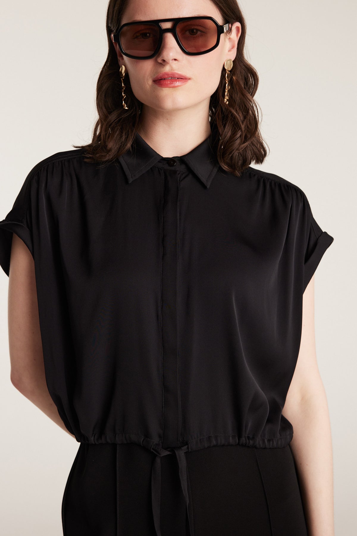 Belle Silk Crop Shirt - Black-Perri Cutten