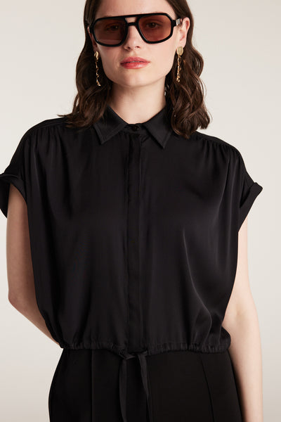 Belle Silk Crop Shirt - Black-Perri Cutten