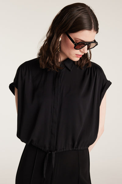 Belle Silk Crop Shirt - Black-Perri Cutten