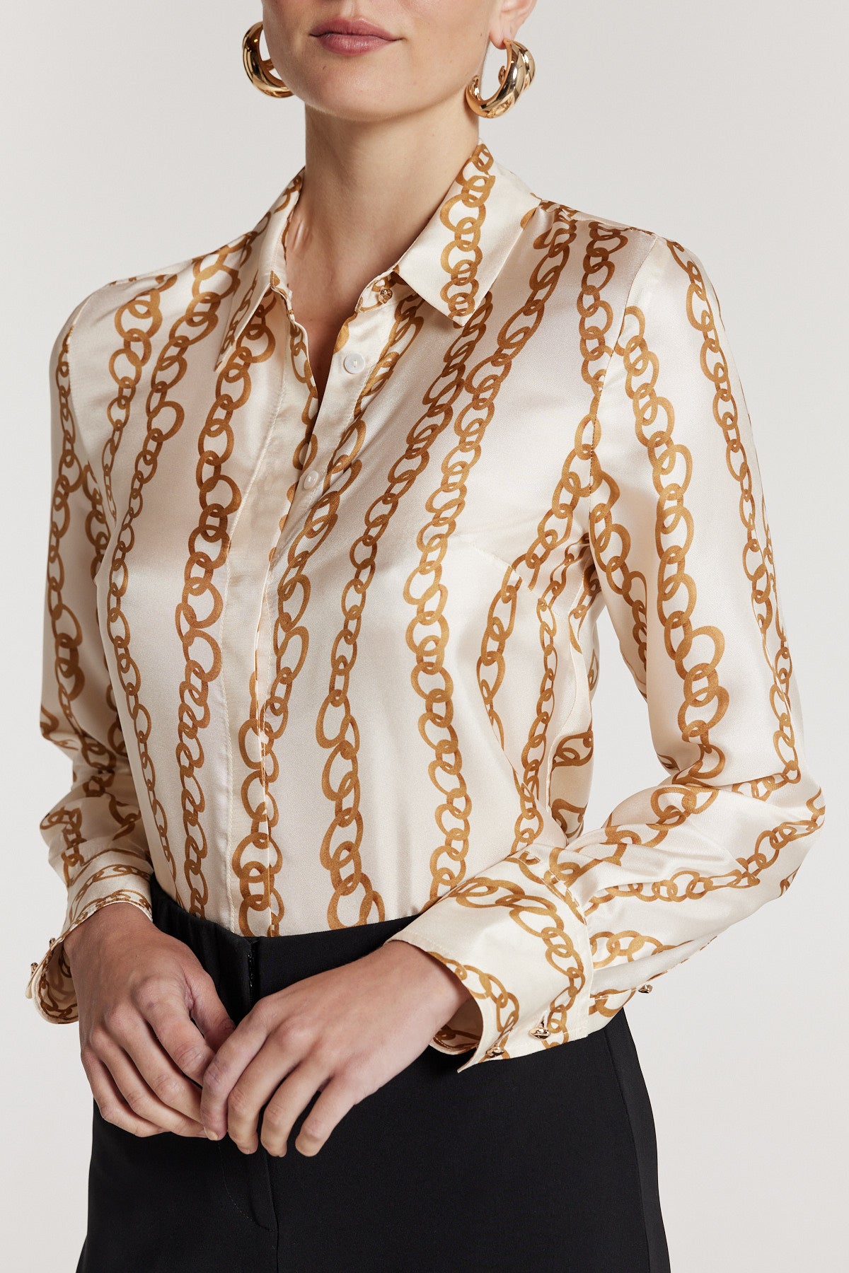 Chain Silk Shirt - Ivory/Gold-Perri Cutten