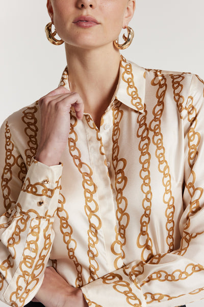 Chain Silk Shirt - Ivory/Gold-Perri Cutten